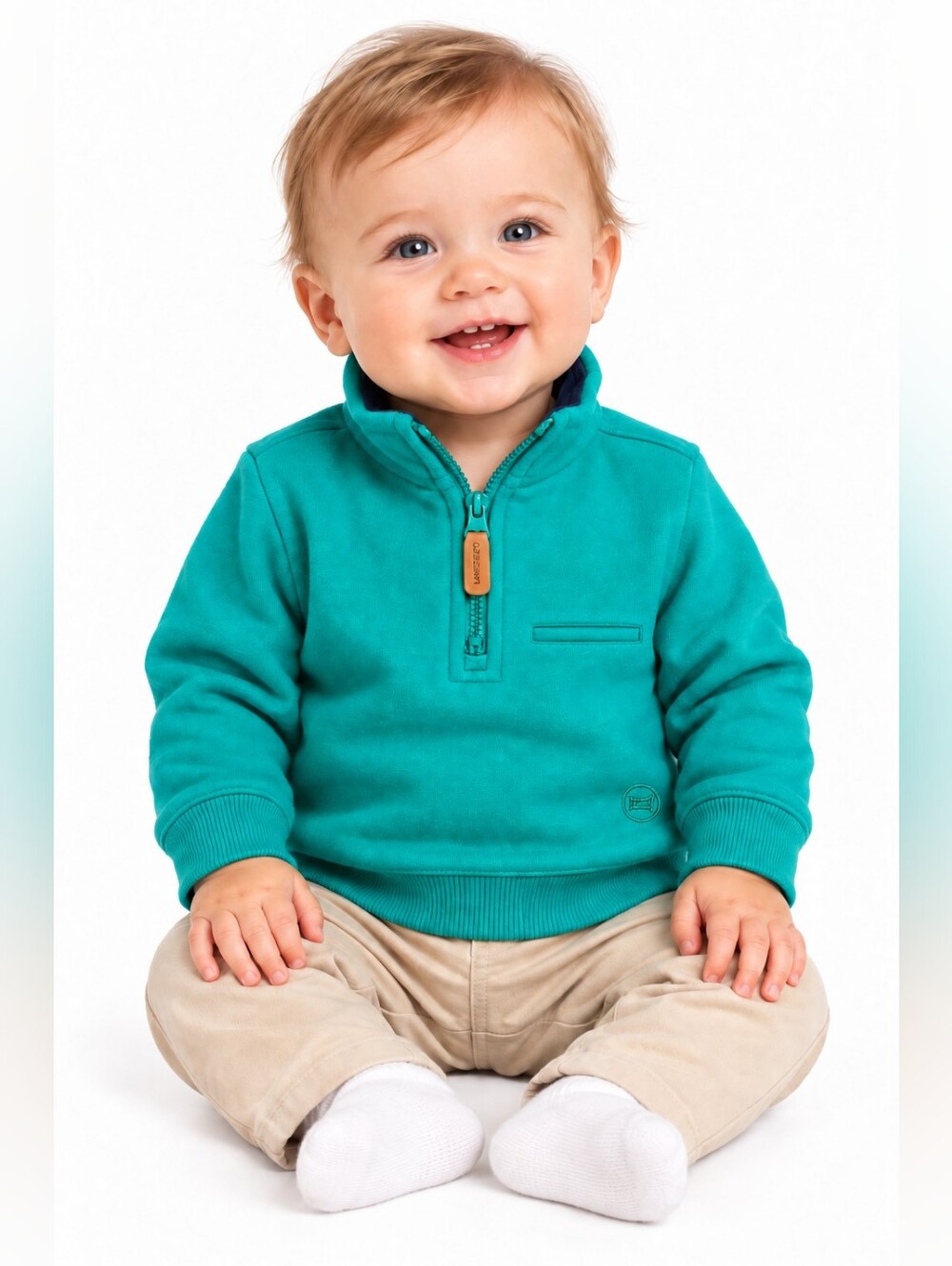 Lands’ End Baby 12M Teal green Quarter Zip Pullover Sweatshirt day care comfy